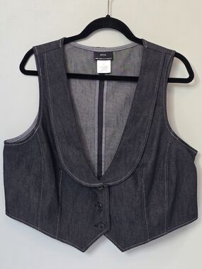 New York & Company Dark Gray Denim Vest - Women's Sleeveless Button Front